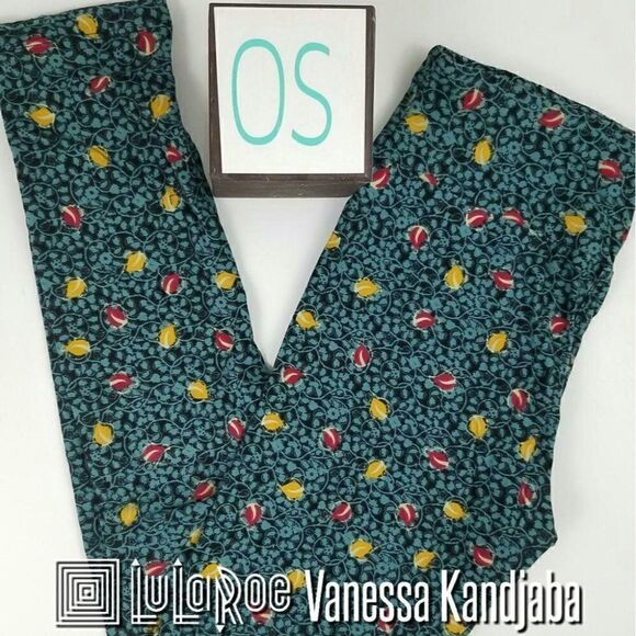 LuLaRoe OS Leggings Floral Green Red Yellow NEW - Picture 1 of 1